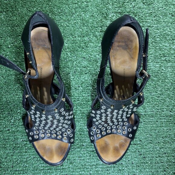 Giuseppe Zanotti Black Studs Peep Toe Slingback Platform High Heels 38.5 - Picture 2 of 9